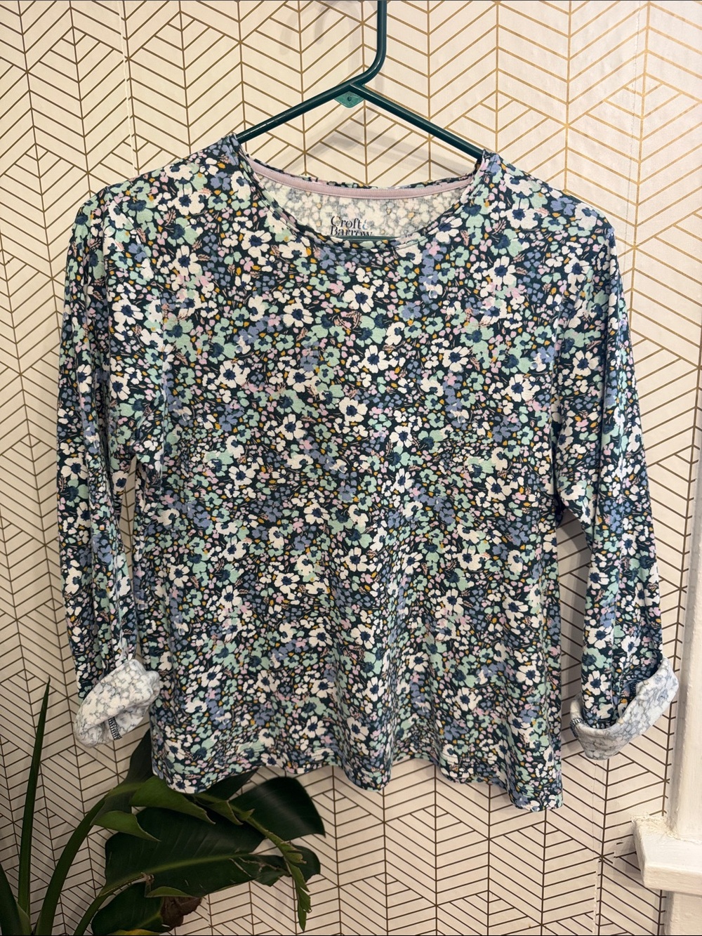 croft & barrow Navy Blue Floral Long-Sleeve Jersey Knit Tee